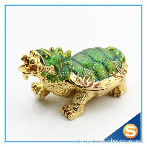 Fengshui Home Decorative Metal Craft Dragon Turtle Trinket Box Jewelry Box